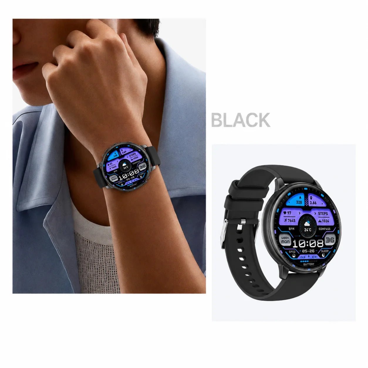 Smartwatch With Full Touch Screen, 100+ Sports Modes, Sleep Monitor
