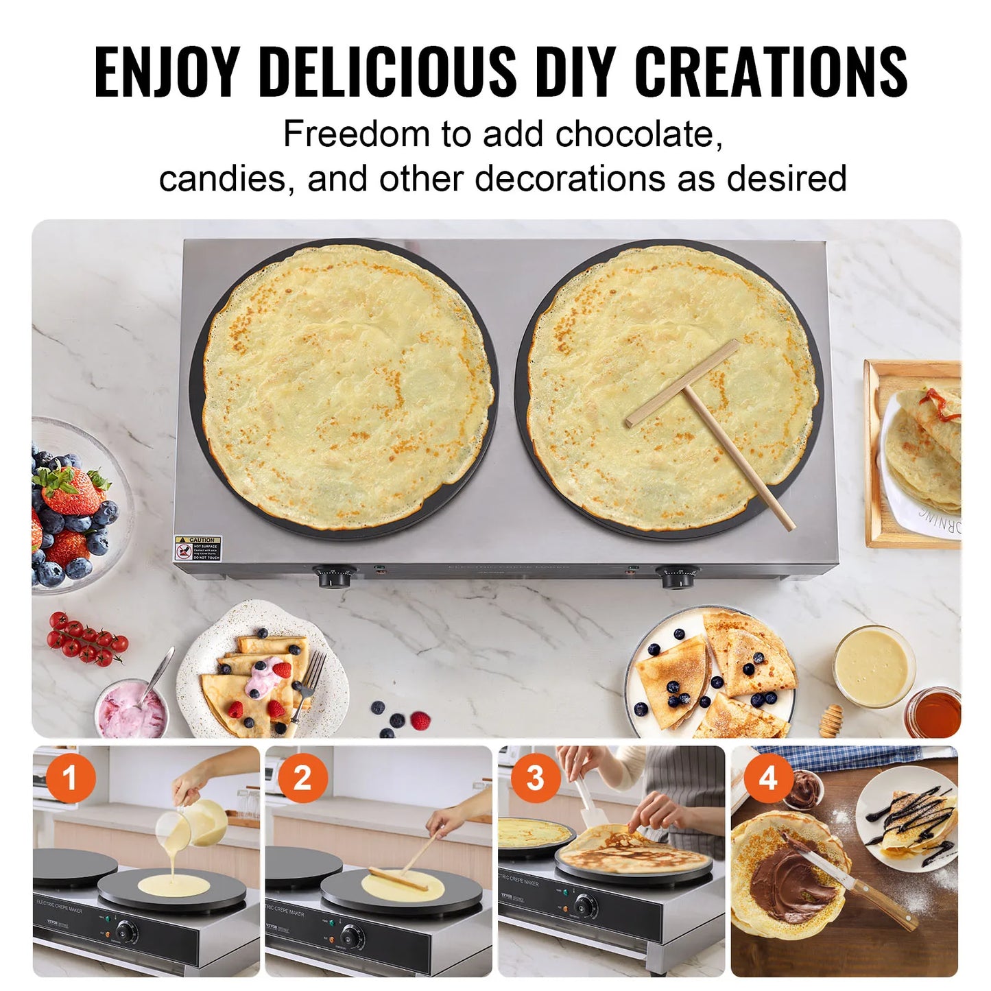 SucceBuy Double Head Electric Crepe Maker Commercial Flat Plate Griddle
