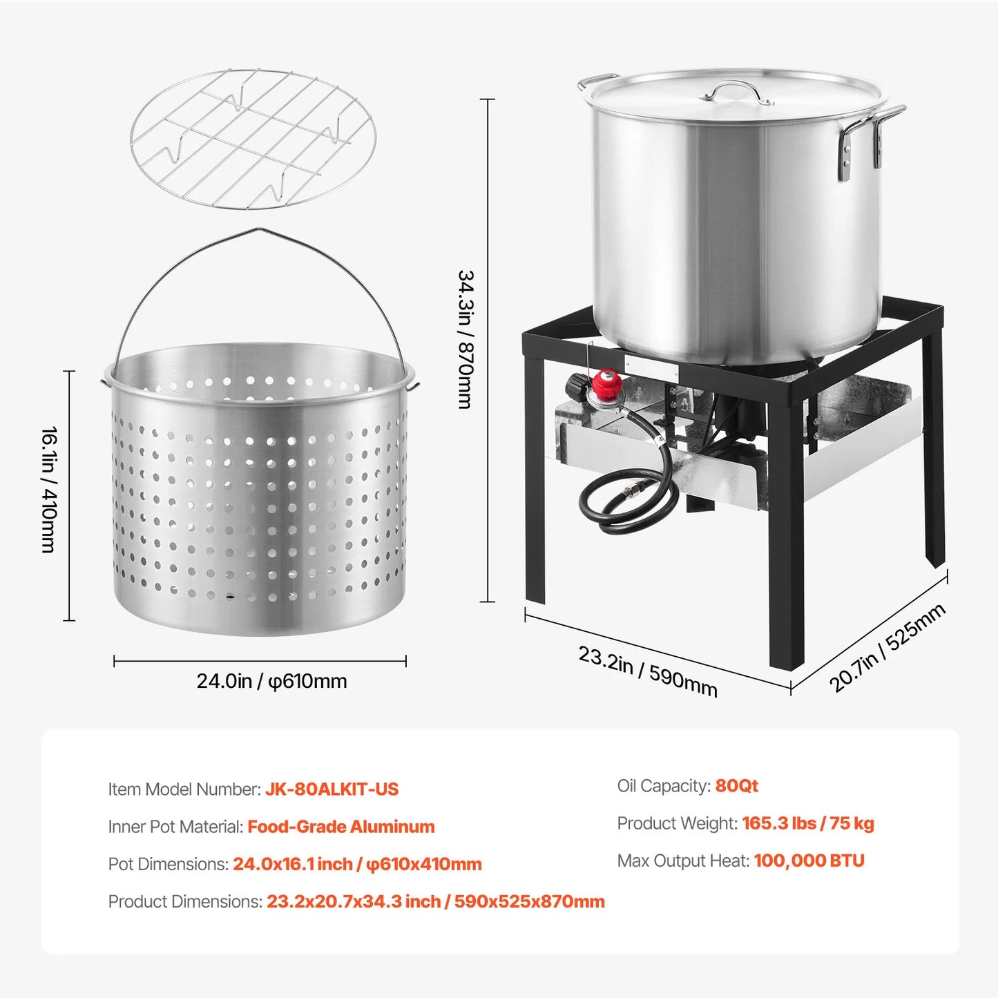 SucceBuy Aluminum Seafood Boiling Pot With Steamer Rack Set