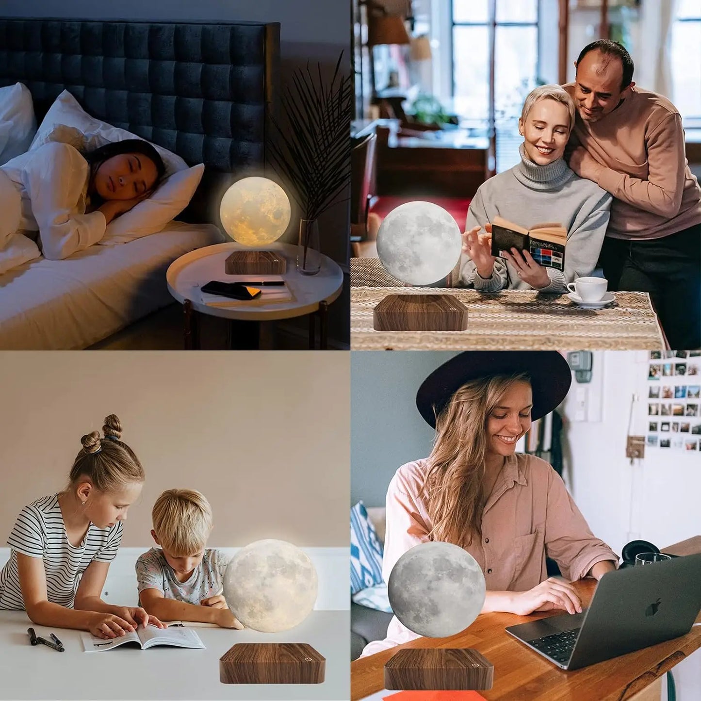 Mexllex Magnetic Moon Lamp With Wooden Base 3 Color LED