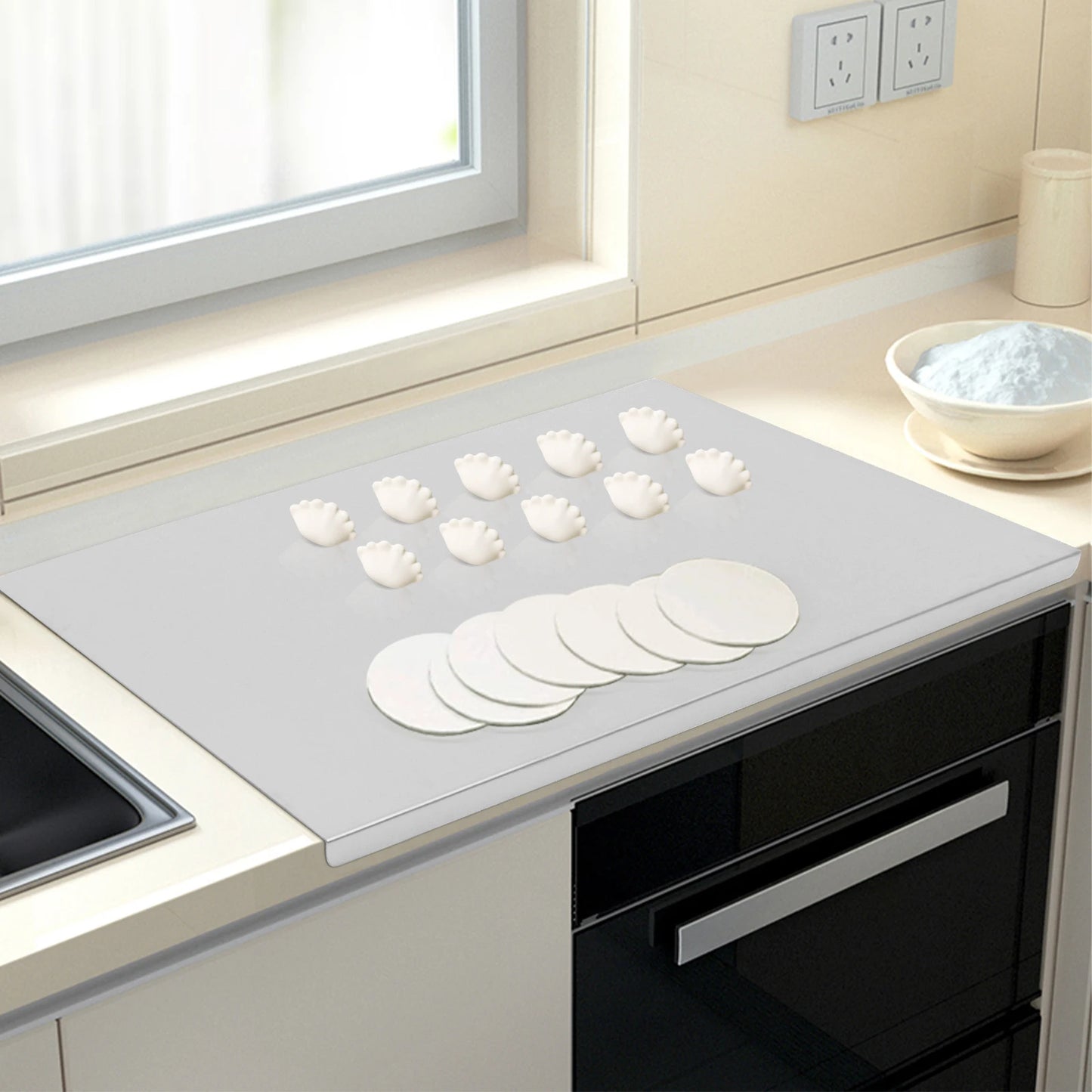 Stainless Steel Chopping Board With L Shaped Edge Kitchen Counter Protection