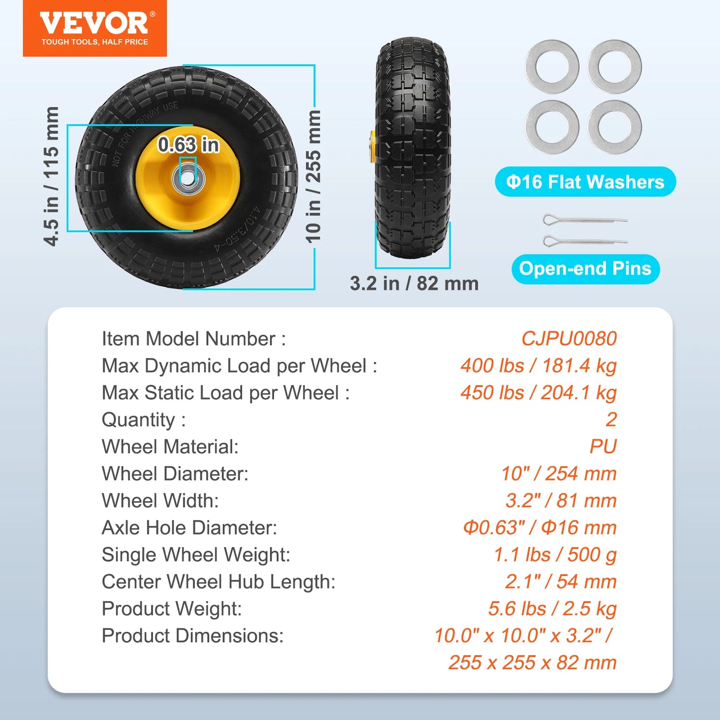 SucceBuy Solid PU Run Flat Tires And Tubeless Cart Wheels