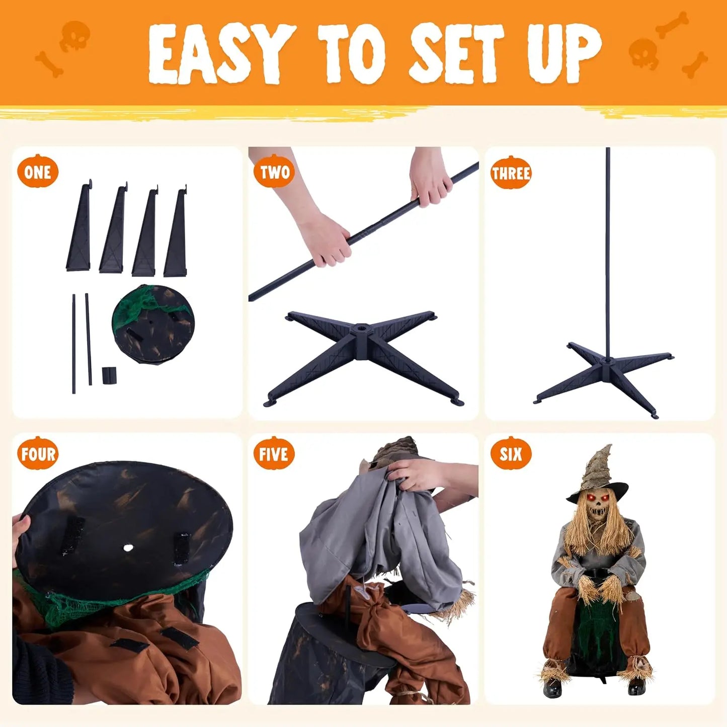 Joyfy Halloween Animatronic Sitting Scarecrow With Led Eyes Spooky Sounds