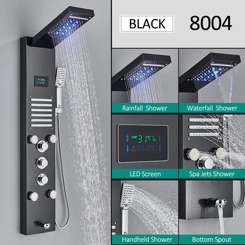 Quyanre Led Shower Panel Tower With Rain Waterfall And Massage