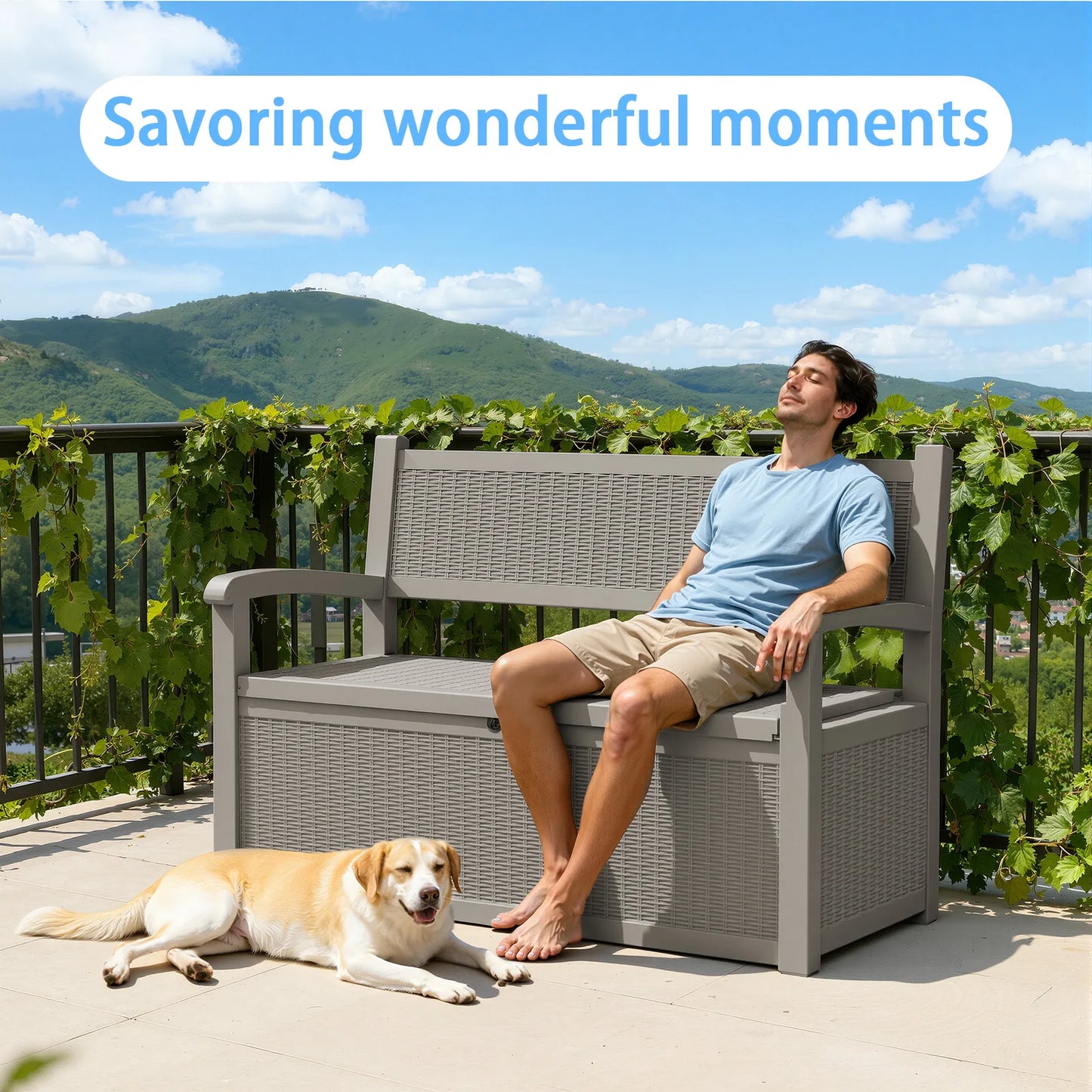 Weatherproof Outdoor Storage Bench With Rattan Look And Storage Box