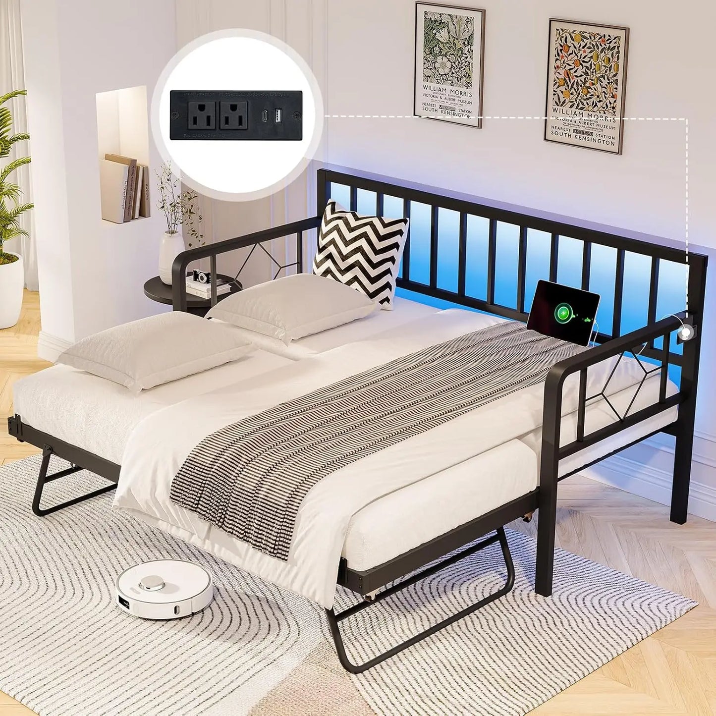 BIANXIANG Metal Daybed With Charging Station And LED Lights
