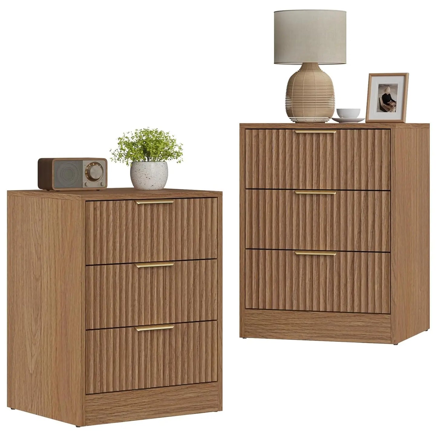 Fluted Nightstands Set of 2 Modern Bedside Tables for Home
