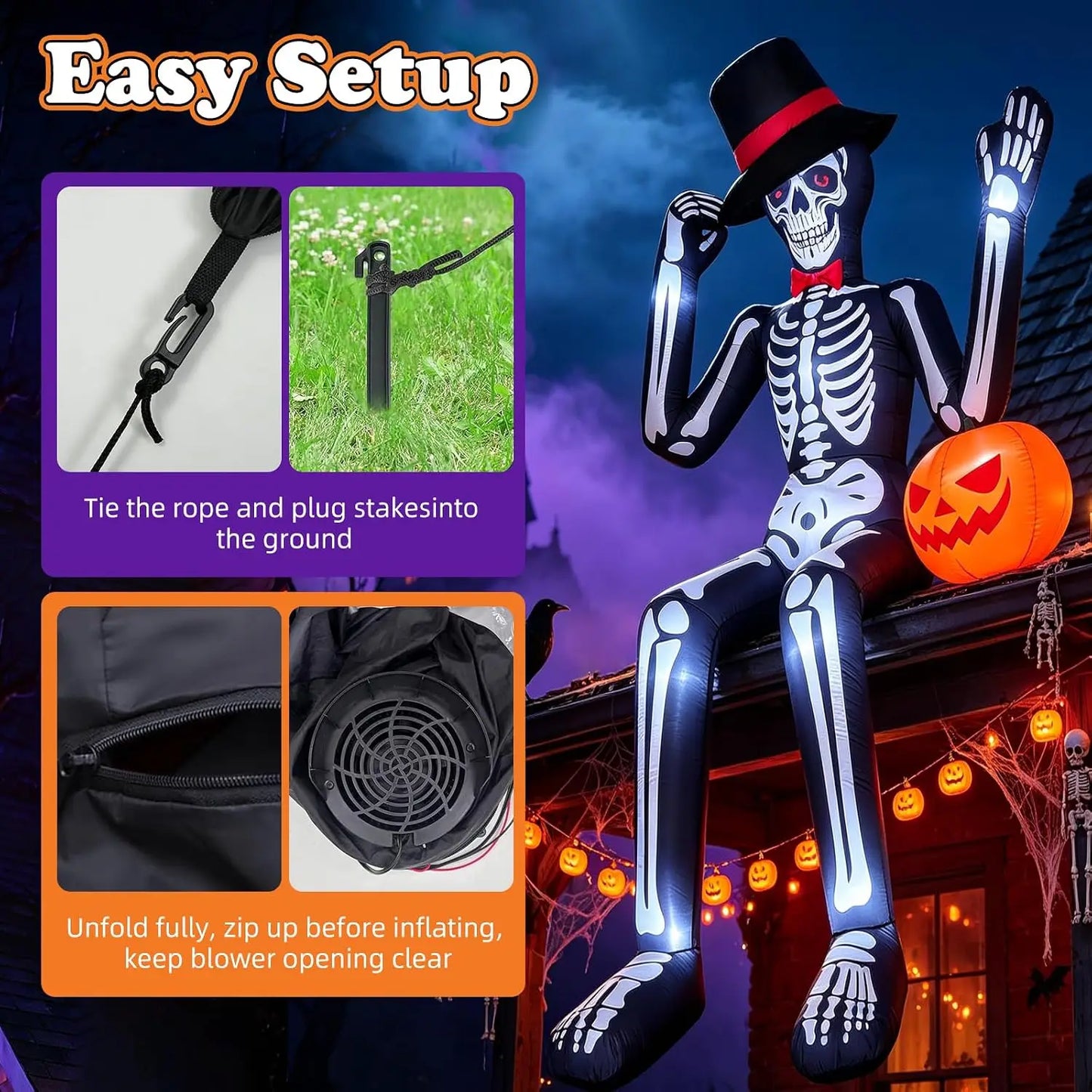 Premium Halloween Inflatable Skeleton Decoration With LED Lighting