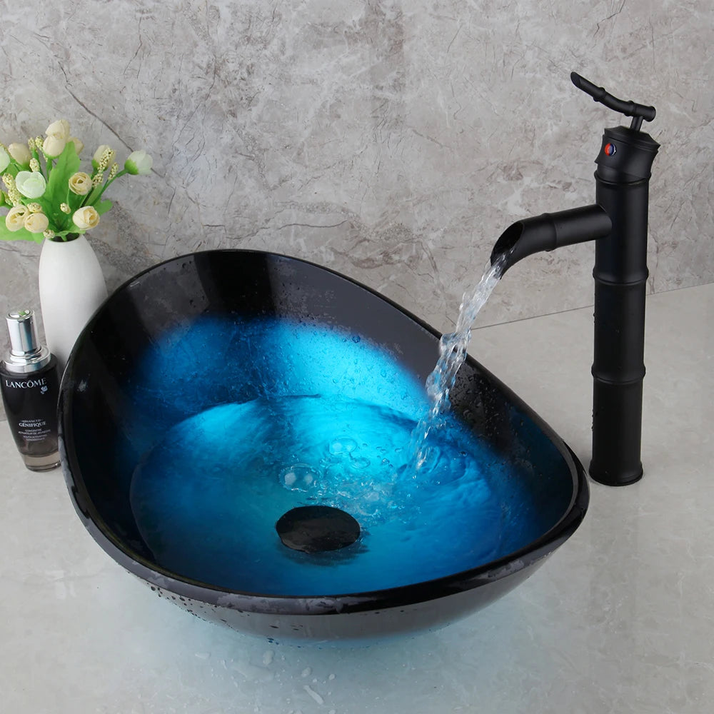Mekkhala Tempered Glass Countertop Basin Sink With Faucet