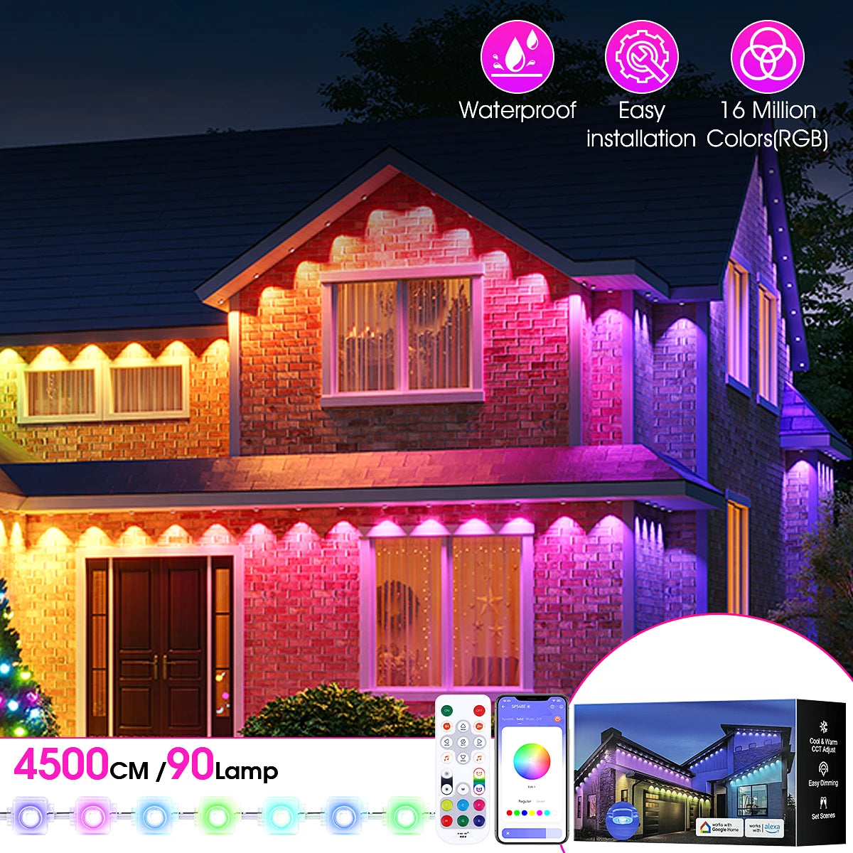 Aiopp RGBIC Outdoor LED Lights IP67 Waterproof 100 Scene Modes