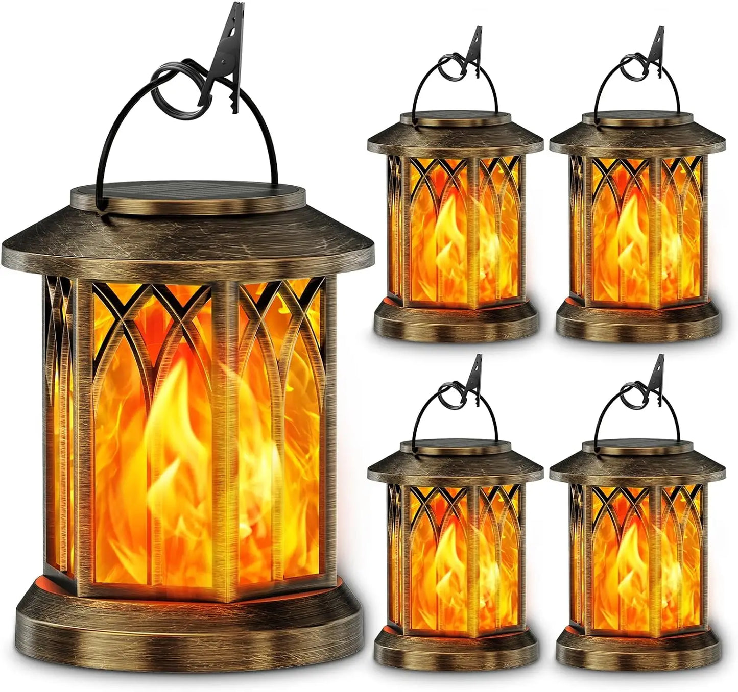 Waterproof Flickering Flame Solar Lantern Outdoor Hanging Bronze