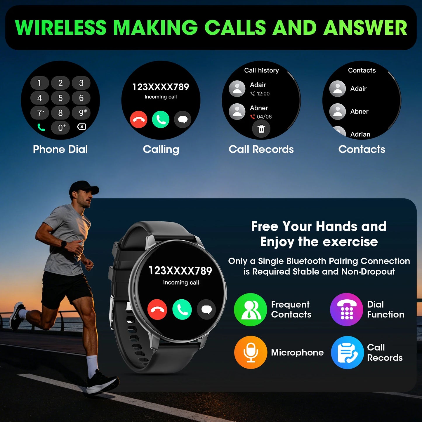 Smartwatch With Full Touch Screen, 100+ Sports Modes, Sleep Monitor