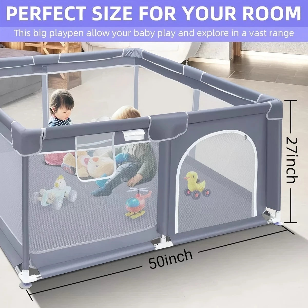 Extra Large Baby Playpen With Breathable Mesh Walls For Toddlers