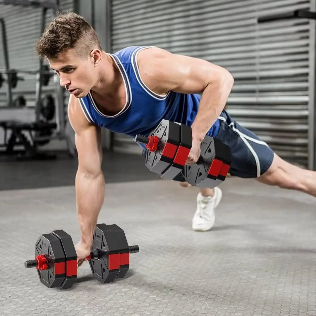 Adjustable Dumbbell To Barbell Fitness Set 44lbs Anti Slip Grip