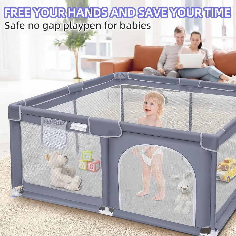 Extra Large Baby Playpen With Breathable Mesh Walls For Toddlers