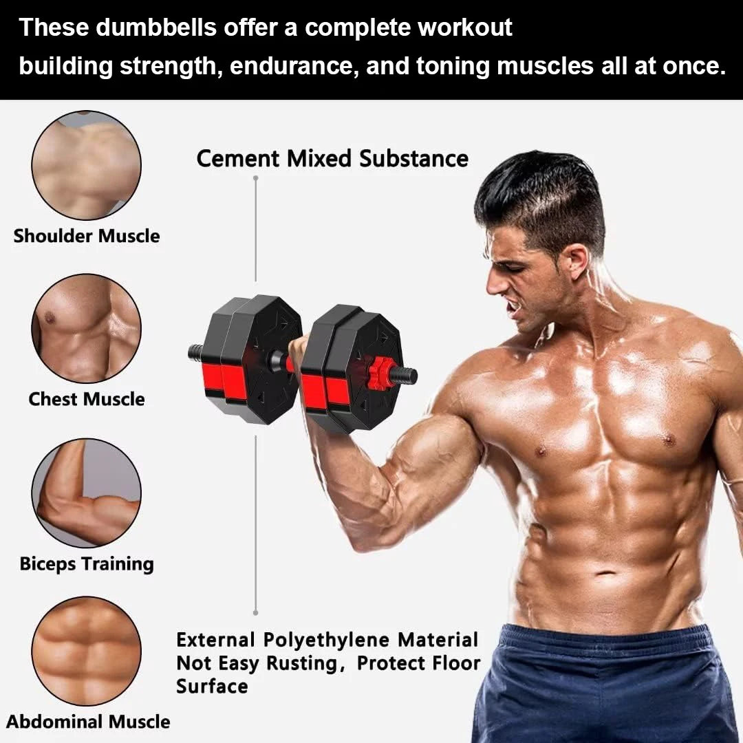 Adjustable Dumbbell To Barbell Fitness Set 44lbs Anti Slip Grip
