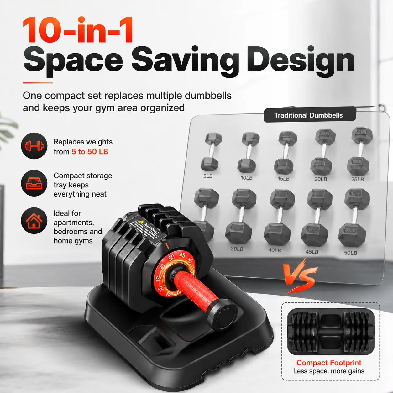 50 Pound Adjustable Dumbbell Set With Stand For Home Gym