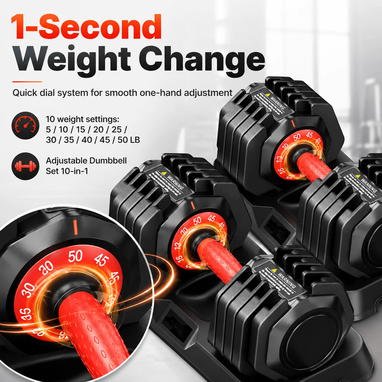 50 Pound Adjustable Dumbbell Set With Stand For Home Gym