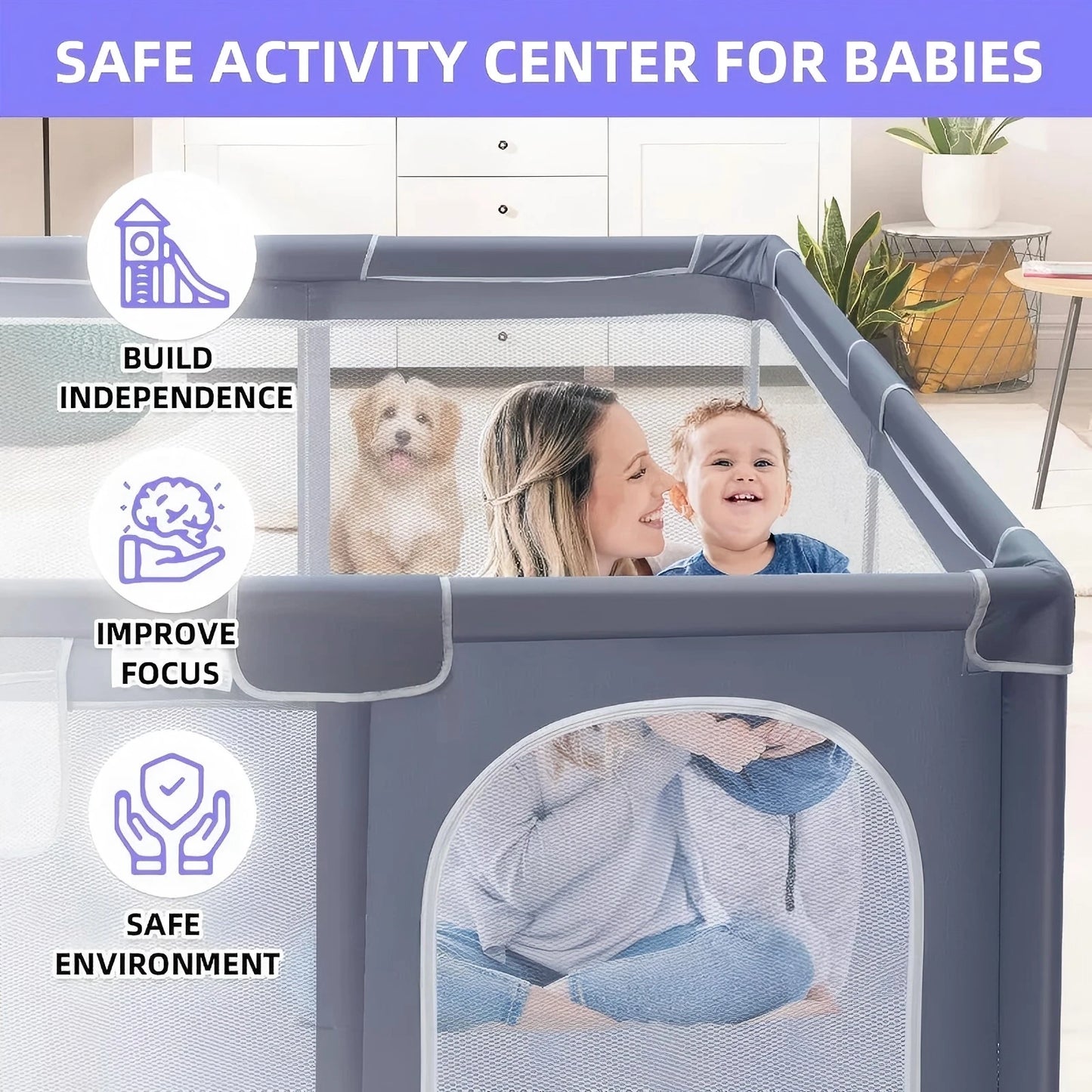 Extra Large Baby Playpen With Breathable Mesh Walls For Toddlers