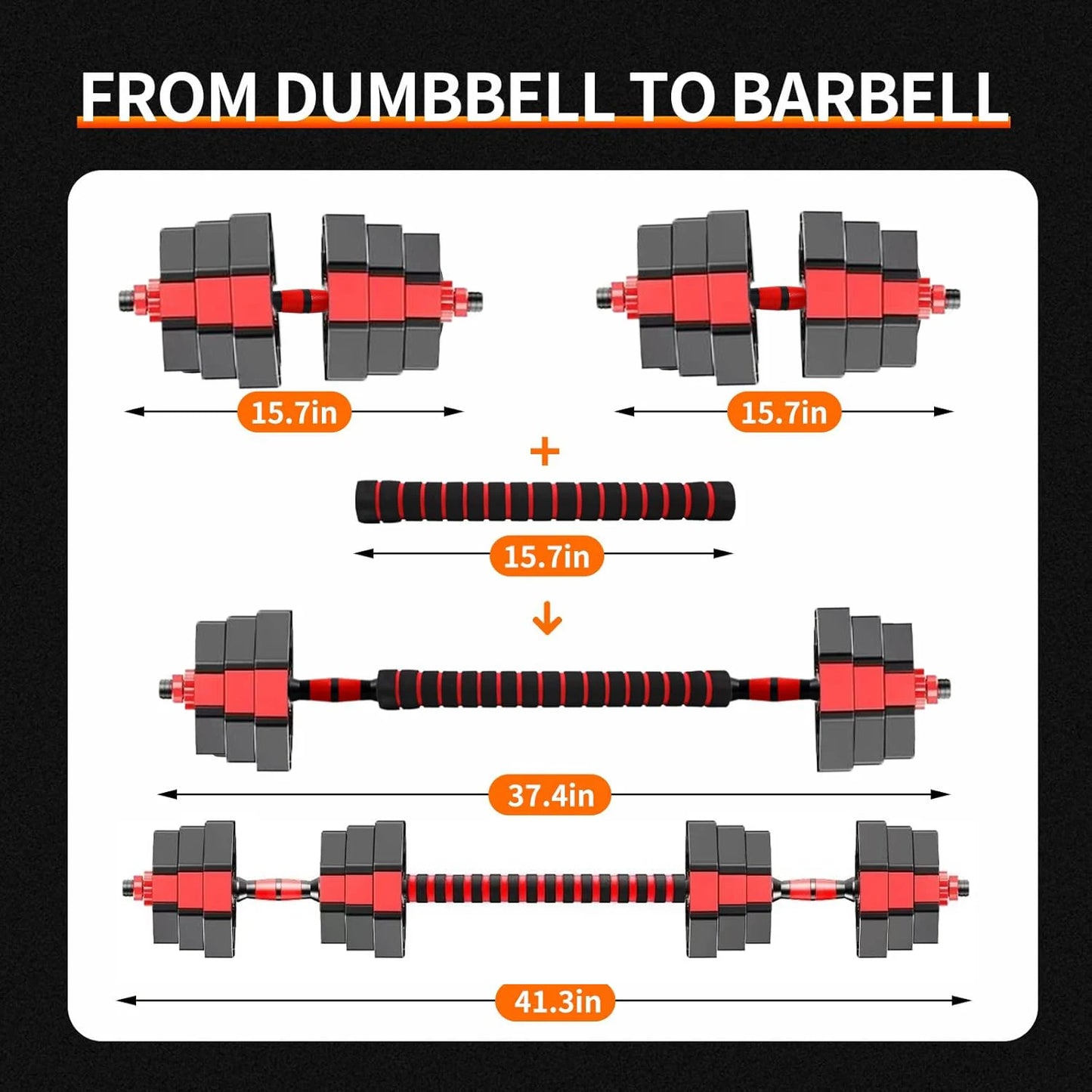 Adjustable Dumbbell To Barbell Fitness Set 44lbs Anti Slip Grip