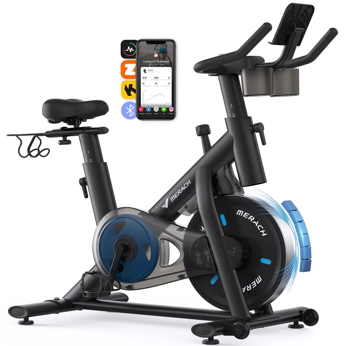 MERACH Magnetic Brake Pad Exercise Bike With App Fitness Courses