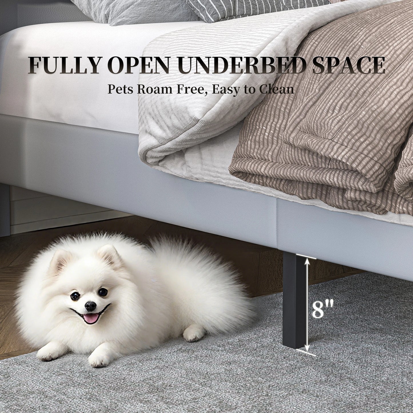 SIBEDS Aurora Queen Bed Frame With Pet Rest Area Storage