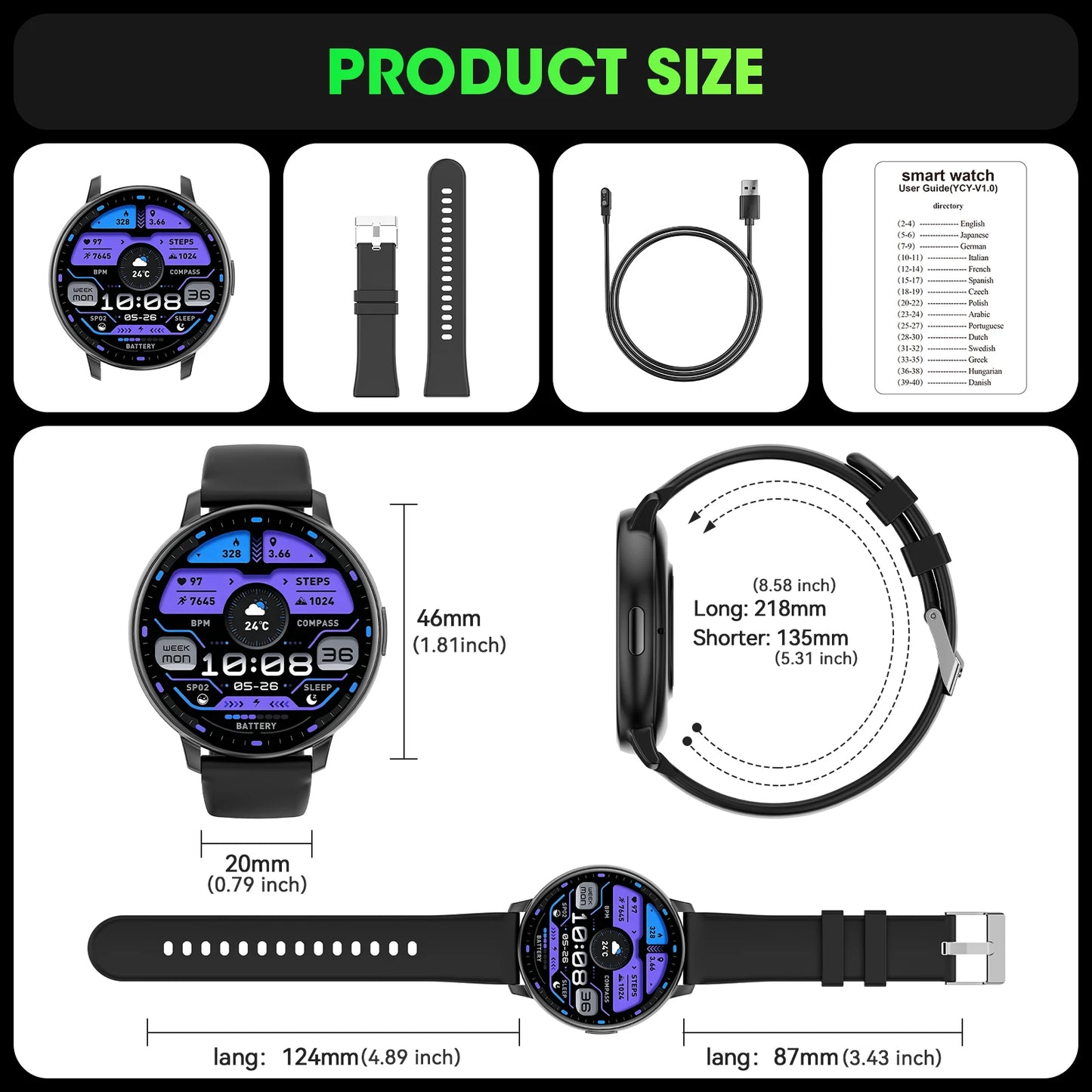 Smartwatch With Full Touch Screen, 100+ Sports Modes, Sleep Monitor