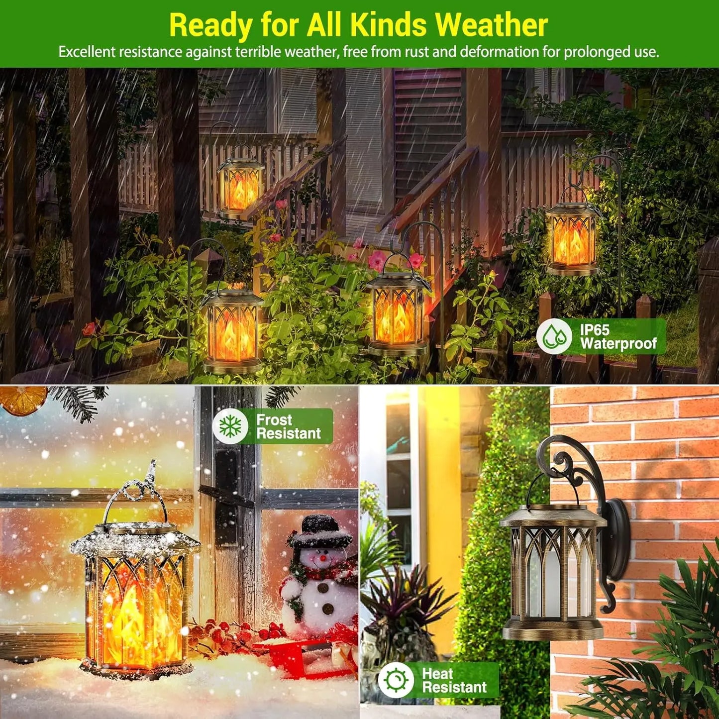 Waterproof Flickering Flame Solar Lantern Outdoor Hanging Bronze