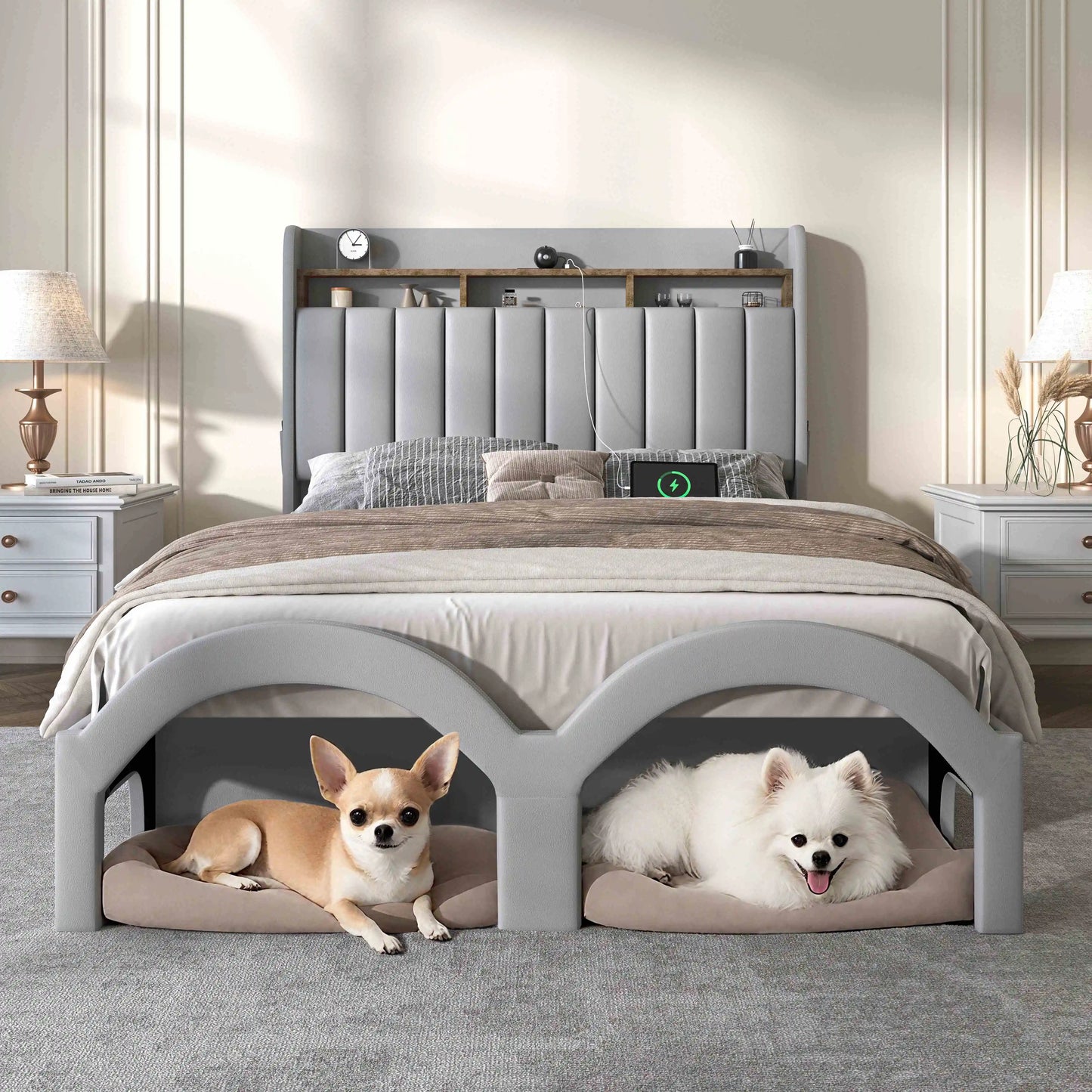 SIBEDS Aurora Queen Bed Frame With Pet Rest Area Storage