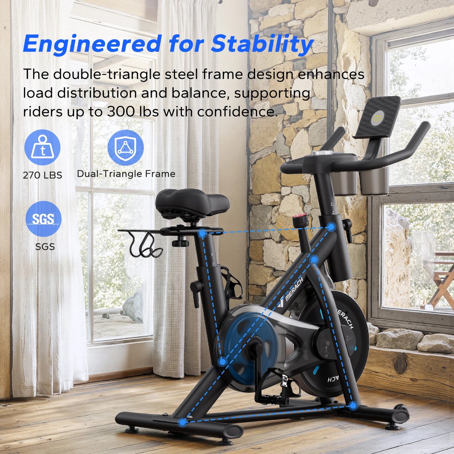 MERACH Magnetic Brake Pad Exercise Bike With App Fitness Courses