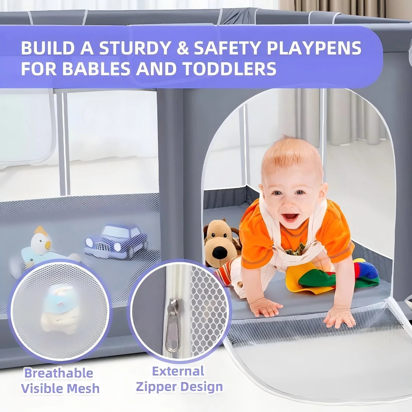 Extra Large Baby Playpen With Breathable Mesh Walls For Toddlers
