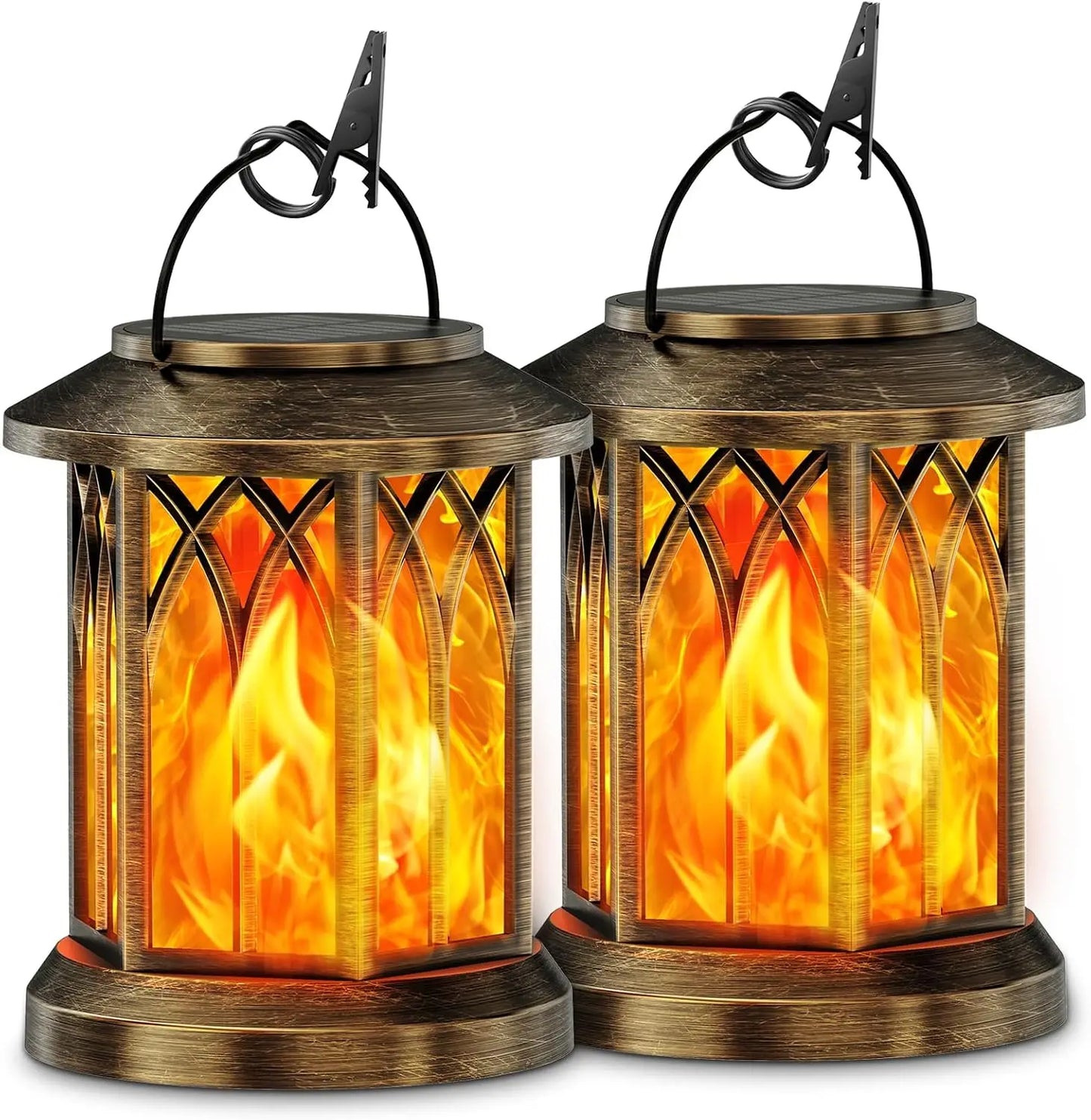 Waterproof Flickering Flame Solar Lantern Outdoor Hanging Bronze