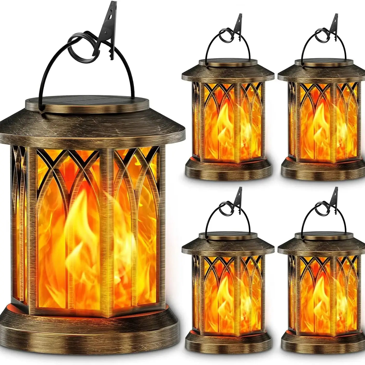 Waterproof Flickering Flame Solar Lantern Outdoor Hanging Bronze