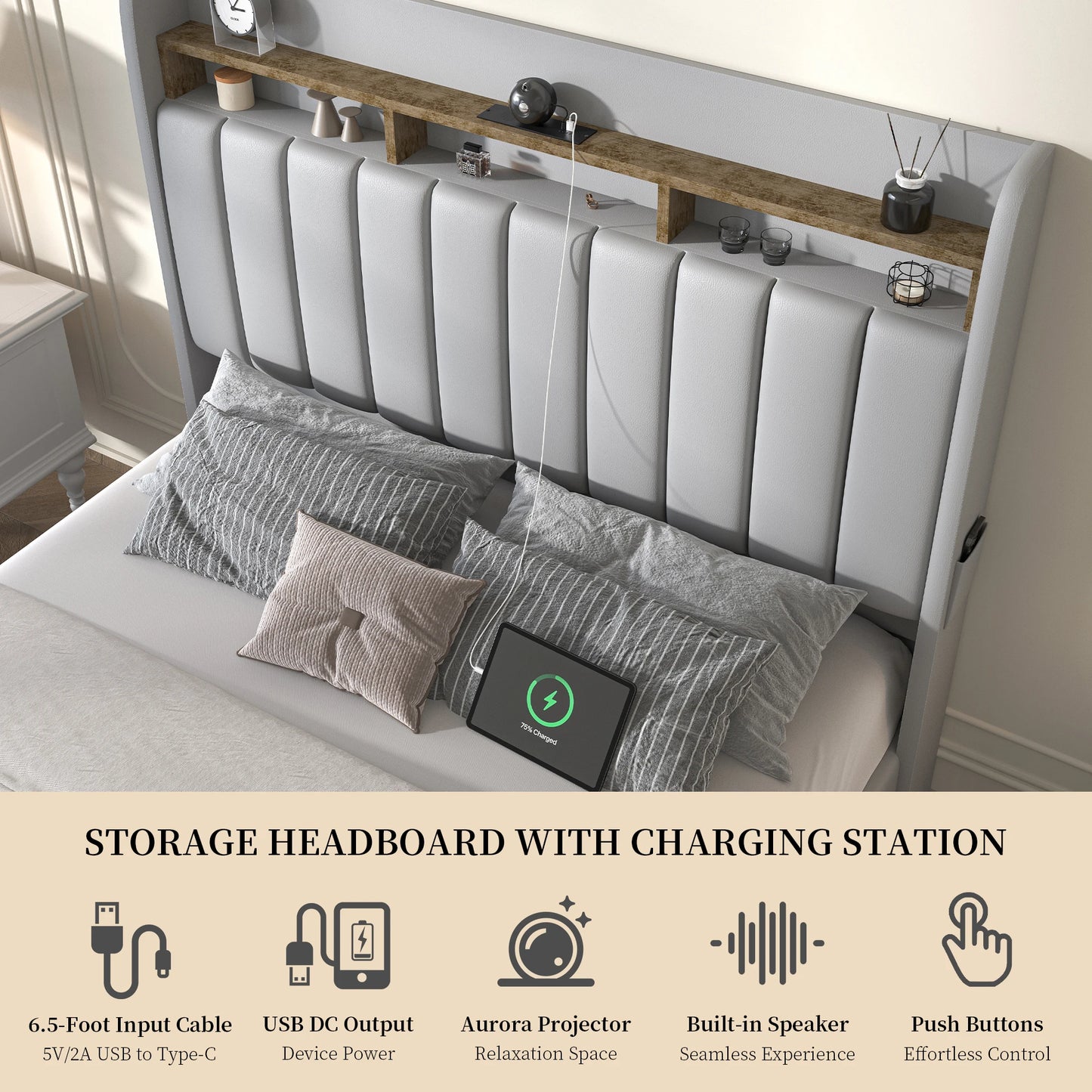 SIBEDS Aurora Queen Bed Frame With Pet Rest Area Storage