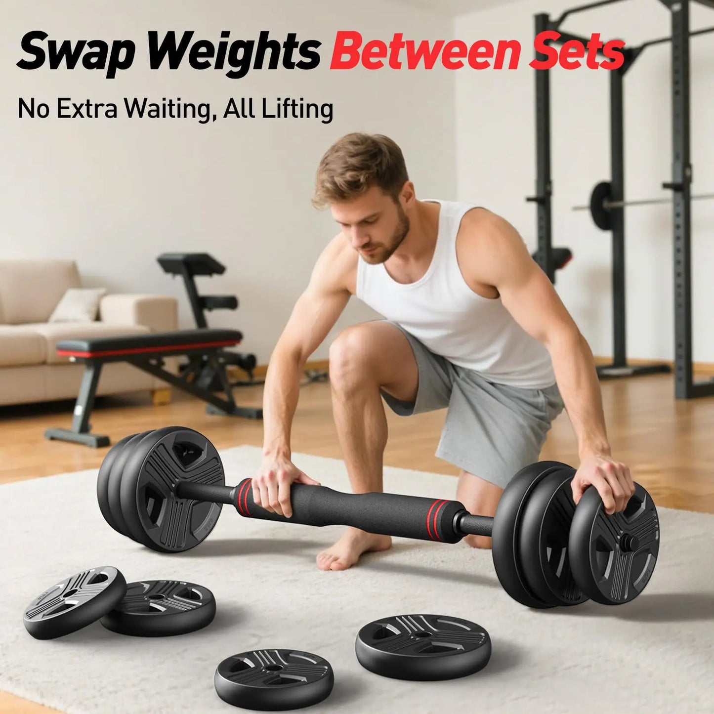 FED 5 In 1 Adjustable Dumbbell Set 20To90 LBS Workout