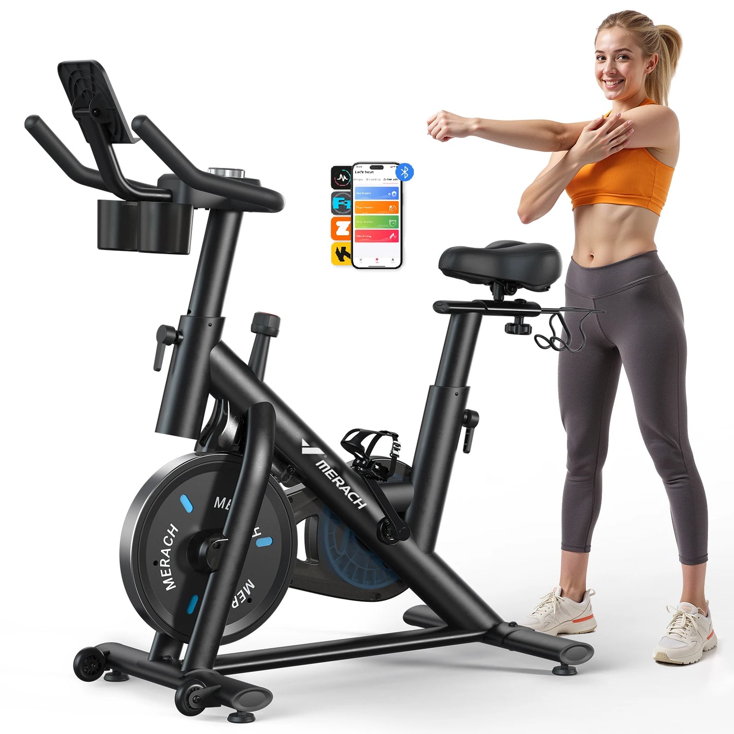 MERACH Magnetic Brake Pad Exercise Bike With App Fitness Courses