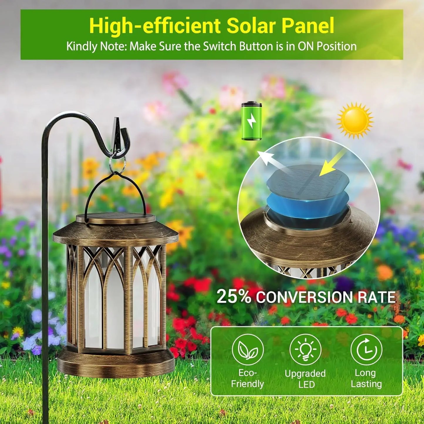 Waterproof Flickering Flame Solar Lantern Outdoor Hanging Bronze
