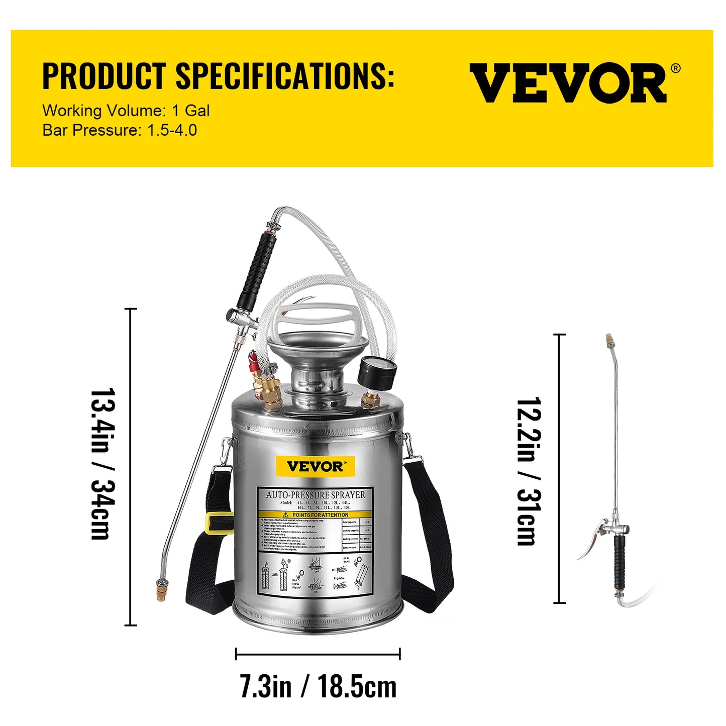 Handheld Stainless Steel Garden Watering Sprayer With Pump And Hose
