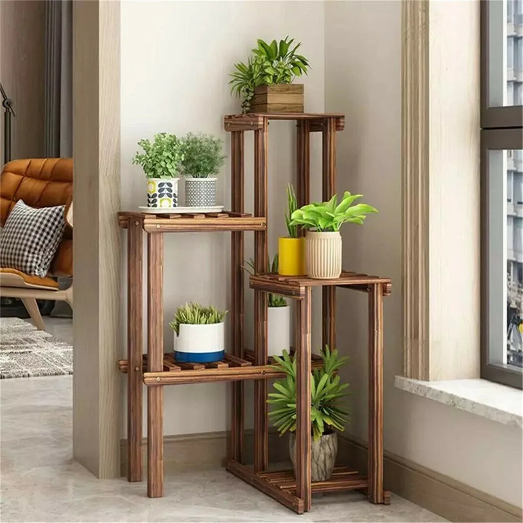 BINGOPAW 6 Tier Wooden Plant Corner Display Stand Rack
