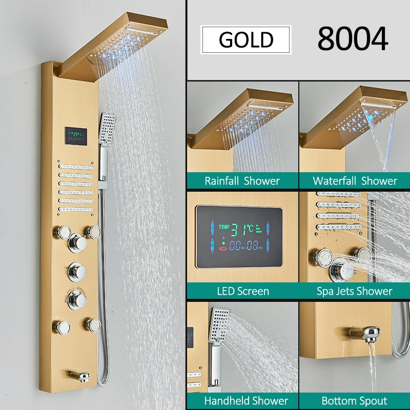 Quyanre Led Shower Panel Tower With Rain Waterfall And Massage