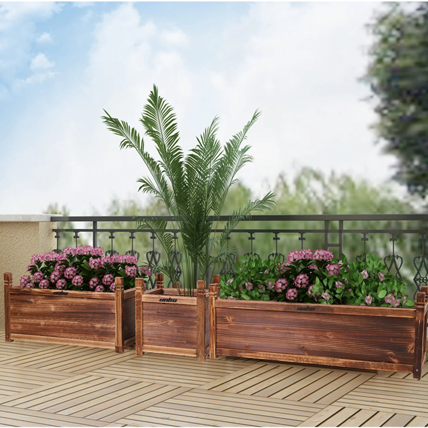 Raised Wood Window Box Planter For Garden And Yard Plants
