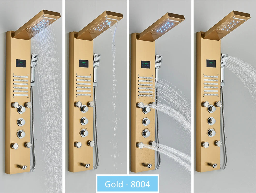 Quyanre Led Shower Panel Tower With Rain Waterfall And Massage