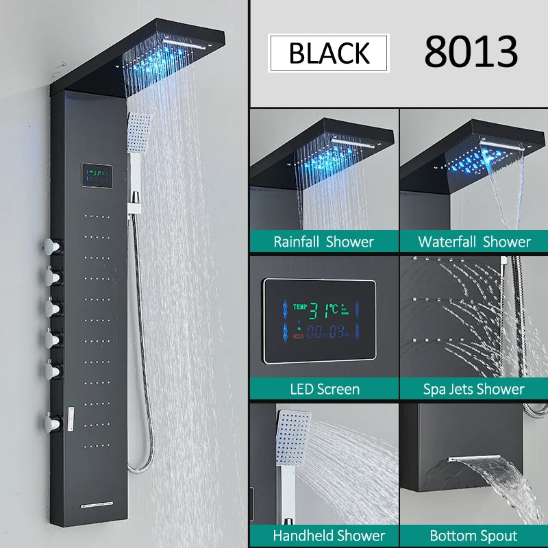 Quyanre Led Shower Panel Tower With Rain Waterfall And Massage