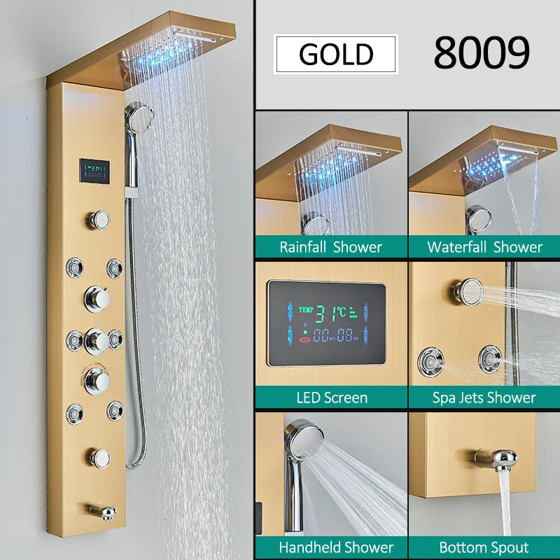 Quyanre Led Shower Panel Tower With Rain Waterfall And Massage