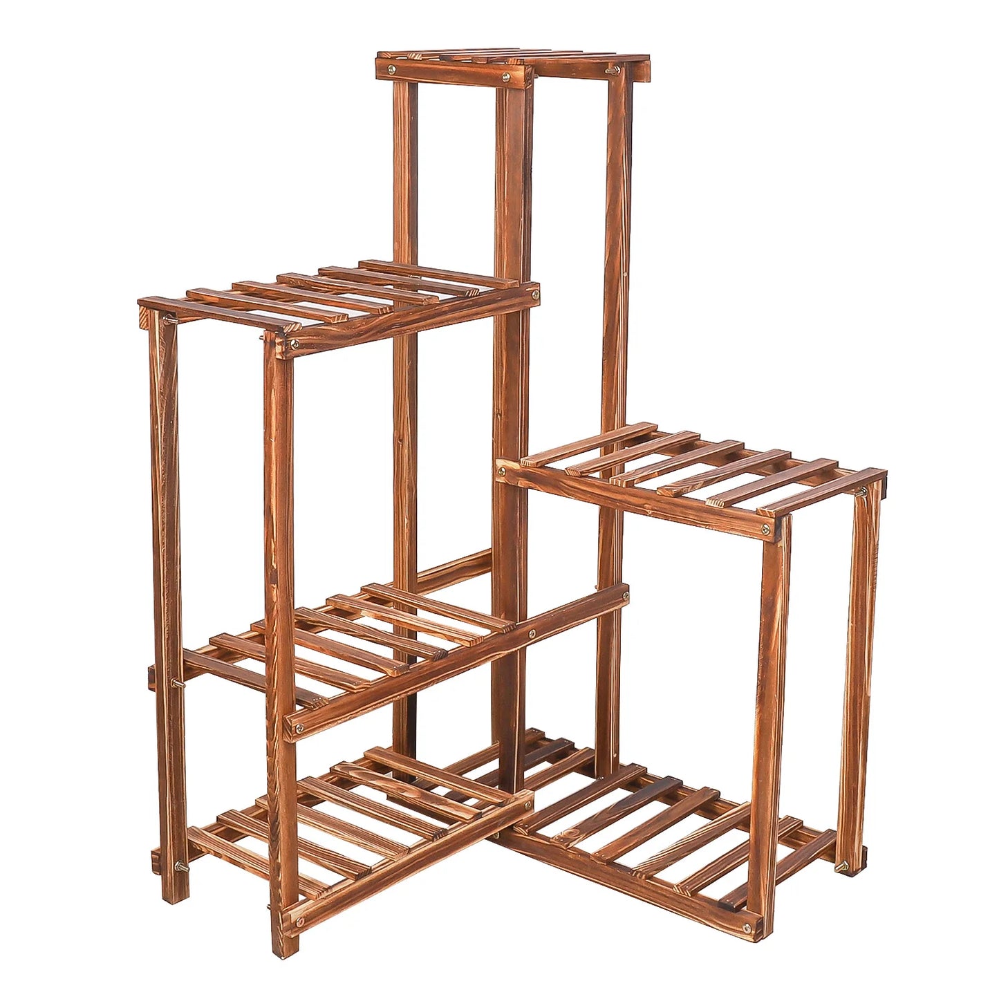BINGOPAW Six Tier Wood Plant Corner Stand For Indoor Garden