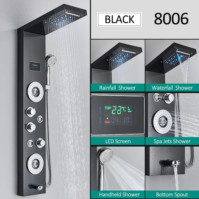 Quyanre Led Shower Panel Tower With Rain Waterfall And Massage