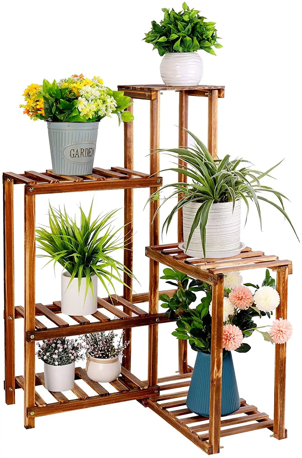 BINGOPAW 6 Tier Wooden Plant Corner Display Stand Rack