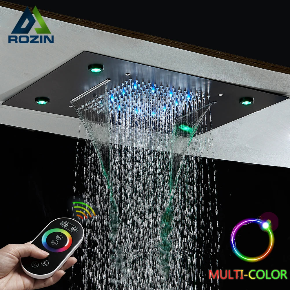 Rozin LED Shower Head 304SUS Ceiling Mounted Rain And Waterfall