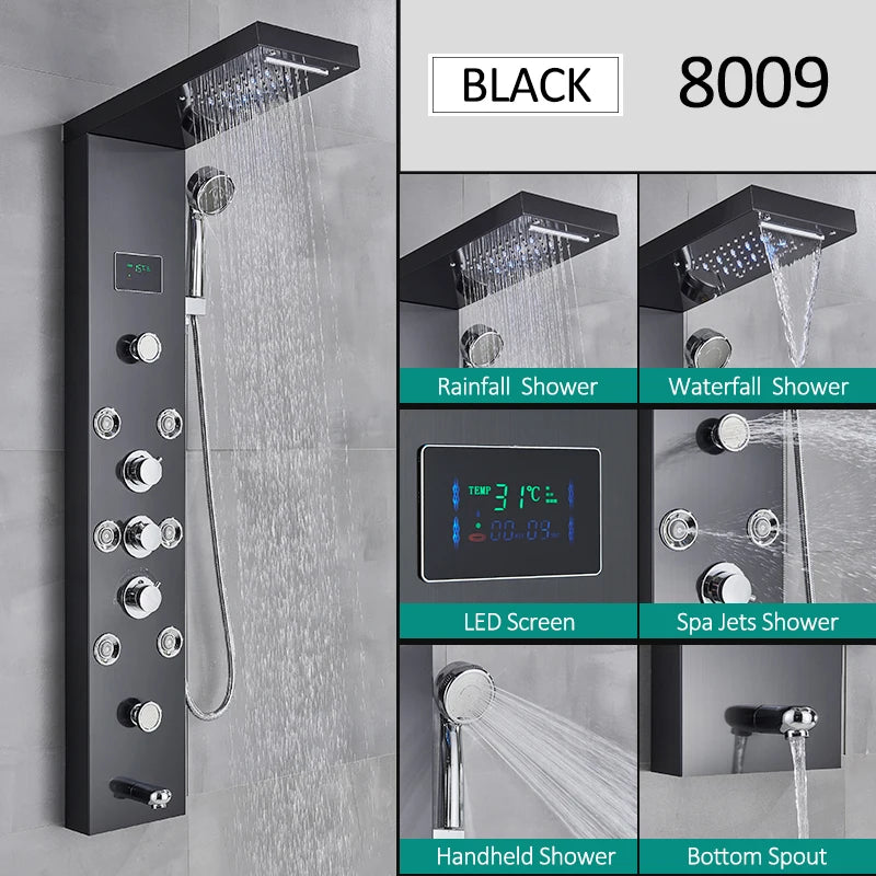 Quyanre Led Shower Panel Tower With Rain Waterfall And Massage