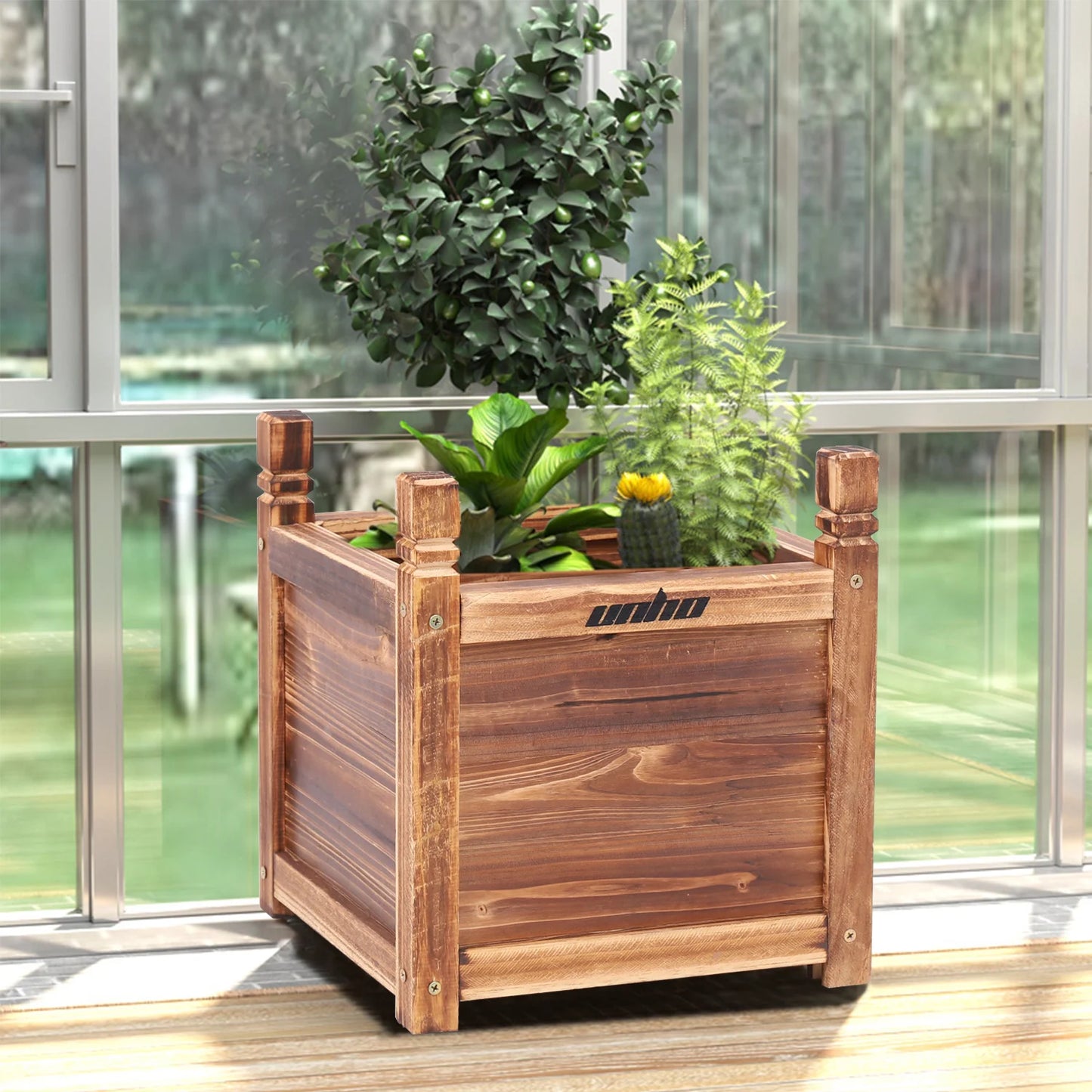 Raised Wood Window Box Planter For Garden And Yard Plants